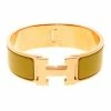 Hermes Clic Clac H Sun Yellow Enamel Gold Plated Wide Bracelet GM For Women -Deals Hermes Store luxury women hermes used accessories p155325 0001