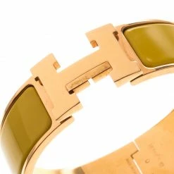 Hermes Clic Clac H Sun Yellow Enamel Gold Plated Wide Bracelet GM For Women -Deals Hermes Store luxury women hermes used accessories p155325 0003