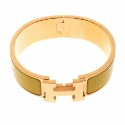 Hermes Clic Clac H Sun Yellow Enamel Gold Plated Wide Bracelet GM For Women -Deals Hermes Store luxury women hermes used accessories p155325 0005