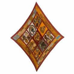 Hermes Multicolor Persona Printed Plisse Silk Diamond Scarf For Women -Deals Hermes Store luxury women hermes used accessories p155679 0002