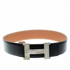 Hermes Black/Brown Box Calf Leather Reversible Constance Buckle Belt 75cm For Women