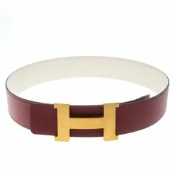 Hermes Bordeaux/Off White Epsom Leather Reversible Constance Belt 85cm For Women