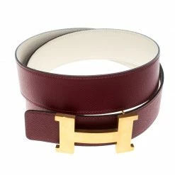 Hermes Bordeaux/Off White Epsom Leather Reversible Constance Belt 85cm For Women -Deals Hermes Store luxury women hermes used accessories p157020 0003