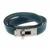 Hermes Kelly Double Tour Blue Leather Palladium Plated Wrap Bracelet For Women -Deals Hermes Store luxury women hermes used accessories p157032 0001
