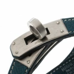 Hermes Kelly Double Tour Blue Leather Palladium Plated Wrap Bracelet For Women -Deals Hermes Store luxury women hermes used accessories p157032 0003