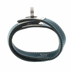 Hermes Kelly Double Tour Blue Leather Palladium Plated Wrap Bracelet For Women -Deals Hermes Store luxury women hermes used accessories p157032 0004
