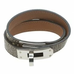 Hermes Kelly Double Tour Ombre Lizard Palladium Plated Bracelet S For Women