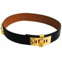 Hermes Black Leather Collier De Chien Medor Belt 65 For Women