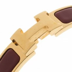 Hermes Clic Clac H Red Enamel Gold Plated Narrow Bracelet PM For Women -Deals Hermes Store luxury women hermes used accessories p161212 0003