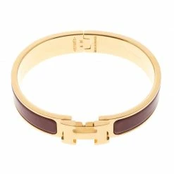 Hermes Clic Clac H Red Enamel Gold Plated Narrow Bracelet PM For Women -Deals Hermes Store luxury women hermes used accessories p161212 0005
