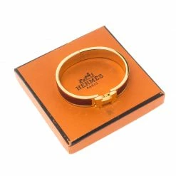 Hermes Clic Clac H Red Enamel Gold Plated Narrow Bracelet PM For Women -Deals Hermes Store luxury women hermes used accessories p161212 0007