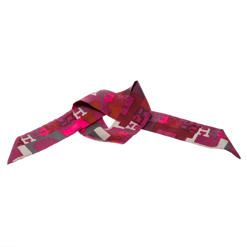 Hermes Capitals Purple Printed Silk Twilly For Women 3 Hermes Capitals Purple Printed Silk Twilly For Women