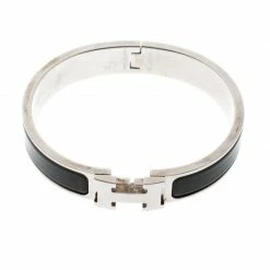 Hermes Clic Clac H Black Enamel Palladium Plated Bracelet PM For Women -Deals Hermes Store luxury women hermes used accessories p162632 005