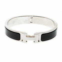 Hermes Clic Clac H Black Enamel Palladium Plated Bracelet PM For Women
