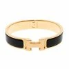 Hermes Clic Clac H Black Enameled Gold Tone Bracelet PM For Women -Deals Hermes Store luxury women hermes used accessories p163380 005