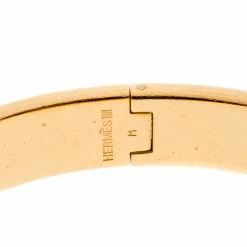 Hermes Clic Clac H Gold Tone White Enamel Narrow Bracelet PM For Women -Deals Hermes Store luxury women hermes used accessories p163434 001