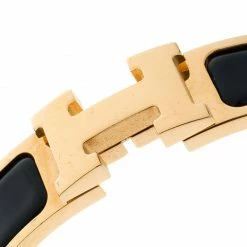 Hermes Clic Clac H Navy Blue Enamel Gold Plated Narrow Bracelet PM For Women -Deals Hermes Store luxury women hermes used accessories p164608 001