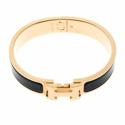 Hermes Clic Clac H Navy Blue Enamel Gold Plated Narrow Bracelet PM For Women -Deals Hermes Store luxury women hermes used accessories p164608 005