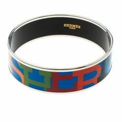 Hermes Capitales Multicolored Enamel Palladium Plated Wide Bracelet For Women
