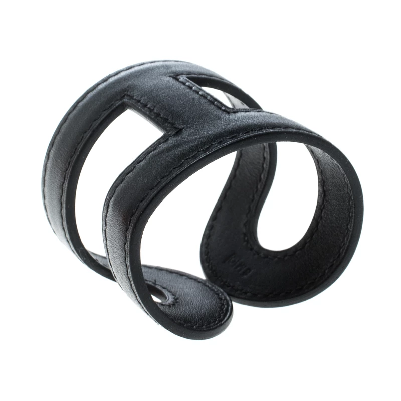 Hermes Ano Black Leather Adjustable Cuff Bracelet For Women 4 Hermes Ano Black Leather Adjustable Cuff Bracelet For Women - Image 2