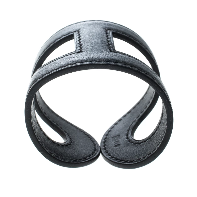 Hermes Ano Black Leather Adjustable Cuff Bracelet For Women 6 Hermes Ano Black Leather Adjustable Cuff Bracelet For Women - Image 4