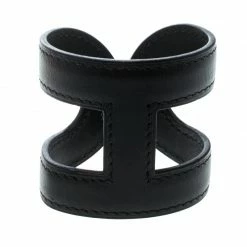 Hermes Ano Black Leather Adjustable Cuff Bracelet For Women