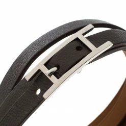Hermes Hapi 3 Grey Leather Palladium Plated Wrap Bracelet S For Women -Deals Hermes Store luxury women hermes used accessories p168144 002