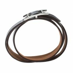 Hermes Hapi 3 Grey Leather Palladium Plated Wrap Bracelet S For Women -Deals Hermes Store luxury women hermes used accessories p168144 004