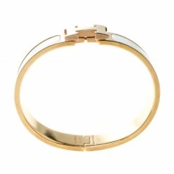 Hermes Clic Clac H White Enamel Rose Gold Plated Narrow Bracelet PM For Women -Deals Hermes Store luxury women hermes used accessories p168409 004