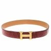 Hermes Brown Porosus Crocodile Gold Grooved Finished H Buckle Belt 85cm For Women -Deals Hermes Store luxury women hermes used accessories p169300 002