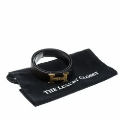 Hermes Dark Brown/Black Leather Gold Brushed Finished H Buckle Belt 85cm For Women -Deals Hermes Store luxury women hermes used accessories p169307 006