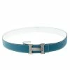 Hermes Sky Blue/White Leather Reversible Silver Brushed Finished H Buckle Belt 95cm For Women -Deals Hermes Store luxury women hermes used accessories p169309 002