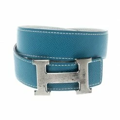 Hermes Sky Blue/White Leather Reversible Silver Brushed Finished H Buckle Belt 95cm For Women 9 Hermes Sky Blue/White Leather Reversible Silver Brushed Finished H Buckle Belt 95cm For Women -Deals Hermes Store luxury women hermes used accessories p169309 004
