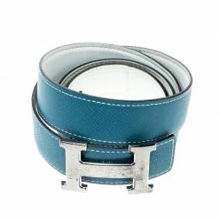 Hermes Sky Blue/White Leather Reversible Silver Brushed Finished H Buckle Belt 95cm For Women 10 Hermes Sky Blue/White Leather Reversible Silver Brushed Finished H Buckle Belt 95cm For Women -Deals Hermes Store luxury women hermes used accessories p169309 005