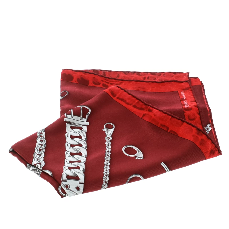 Hermes Maroon Chaines Et Gourmettes Printed Silk Square Scarf For Women 6 Hermes Maroon Chaines Et Gourmettes Printed Silk Square Scarf For Women - Image 4
