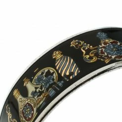 Hermes Hermès Black Perfume Bottle Print Enamel Palladium Plated Wide Bangle Bracelet For Women -Deals Hermes Store luxury women hermes used accessories p169955 002
