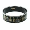 Hermes Hermès Black Perfume Bottle Print Enamel Palladium Plated Wide Bangle Bracelet For Women