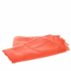 Hermes Bright Orange Silk And Cashmere Jacquard New Libris Stole For Women -Deals Hermes Store luxury women hermes used accessories p172422 005