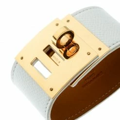 Hermes Kelly Dog White Leather Gold Plated Wide Bracelet For Women 11 Hermes Kelly Dog White Leather Gold Plated Wide Bracelet For Women -Deals Hermes Store luxury women hermes used accessories p174636 001