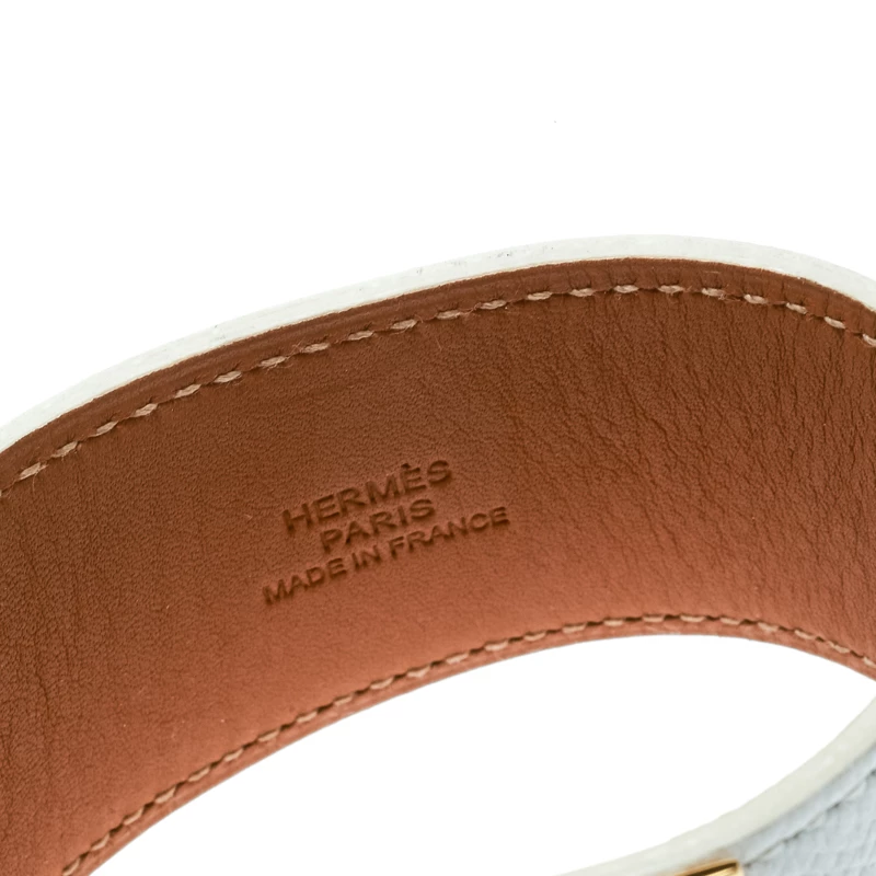 Hermes Kelly Dog White Leather Gold Plated Wide Bracelet For Women 8 Hermes Kelly Dog White Leather Gold Plated Wide Bracelet For Women - Image 6