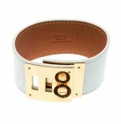 Hermes Kelly Dog White Leather Gold Plated Wide Bracelet For Women 13 Hermes Kelly Dog White Leather Gold Plated Wide Bracelet For Women -Deals Hermes Store luxury women hermes used accessories p174636 006