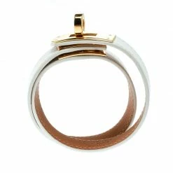 Hermes Kelly Double Tour White Leather Gold Plated Wrap Bracelet For Women -Deals Hermes Store luxury women hermes used accessories p174640 002