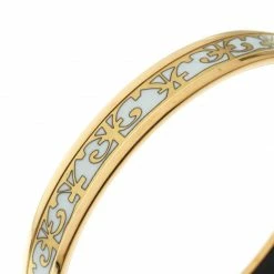 Hermes Balcons Du Guadalquivir Printed Enamel Gold Plated Bangle Bracelet For Women -Deals Hermes Store luxury women hermes used accessories p174733 002