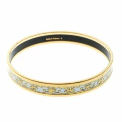 Hermes Balcons Du Guadalquivir Printed Enamel Gold Plated Bangle Bracelet For Women