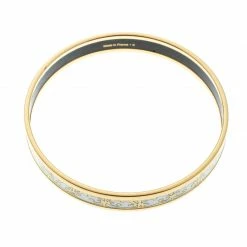 Hermes Balcons Du Guadalquivir Printed Enamel Gold Plated Bangle Bracelet For Women -Deals Hermes Store luxury women hermes used accessories p174733 007