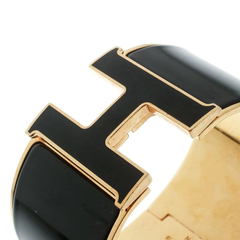 Hermes Clic Clac H Black Enamel Gold Plated Extra Wide Bracelet GM For Women 5 Hermes Clic Clac H Black Enamel Gold Plated Extra Wide Bracelet GM For Women - Image 3