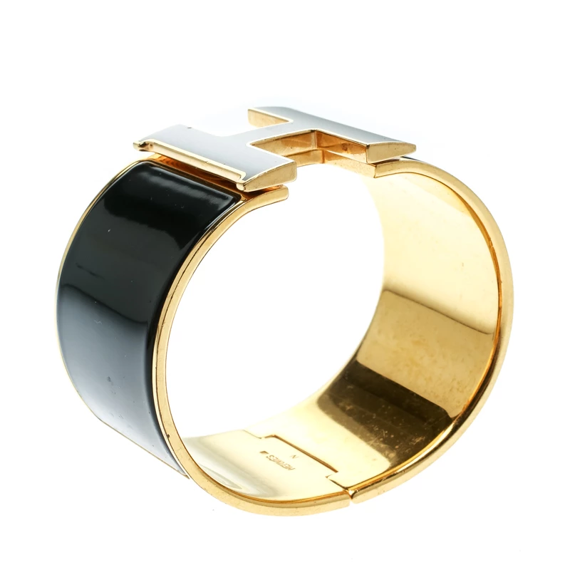 Hermes Clic Clac H Black Enamel Gold Plated Extra Wide Bracelet GM For Women 4 Hermes Clic Clac H Black Enamel Gold Plated Extra Wide Bracelet GM For Women - Image 2