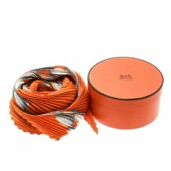 Hermes Orange Balles De Golf Printed Plisse Silk Diamond Scarf For Women -Deals Hermes Store luxury women hermes used accessories p175753 006