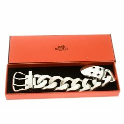 Hermes Boucle Sellier Silver Chain Link Bracelet TGM For Women -Deals Hermes Store luxury women hermes used accessories p177281 006