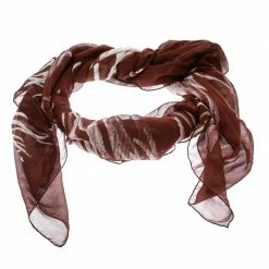 Hermes Brown And White Floral Print Silk Chiffon Square Scarf For Women